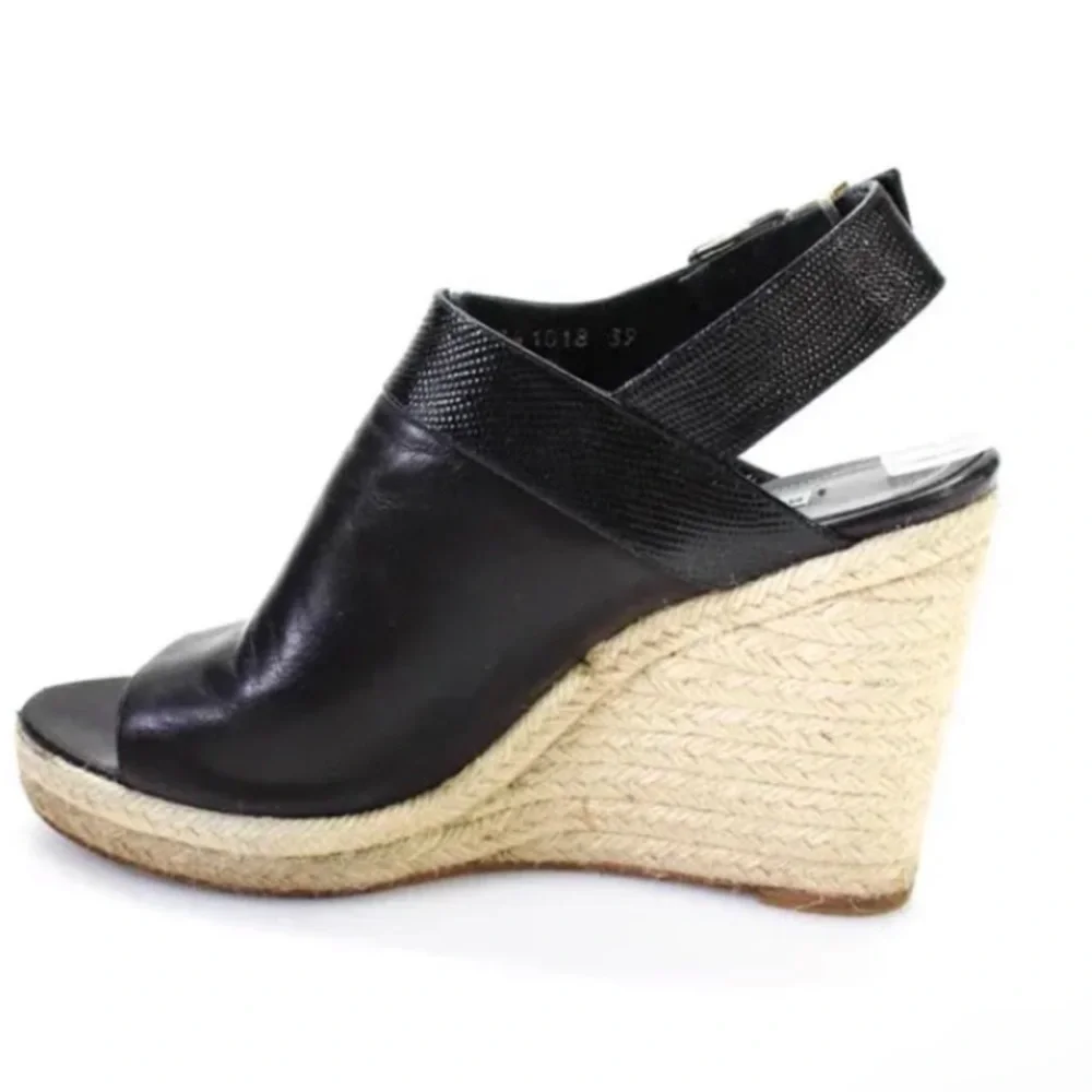 Authentic Balenciaga luxury designer black leather wedges sandals espadrilles 9